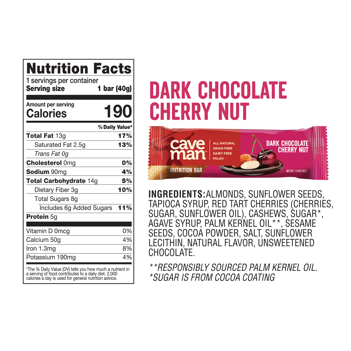 Dark Chocolate Cherry Nut Nutrition Bars by Caveman Foods