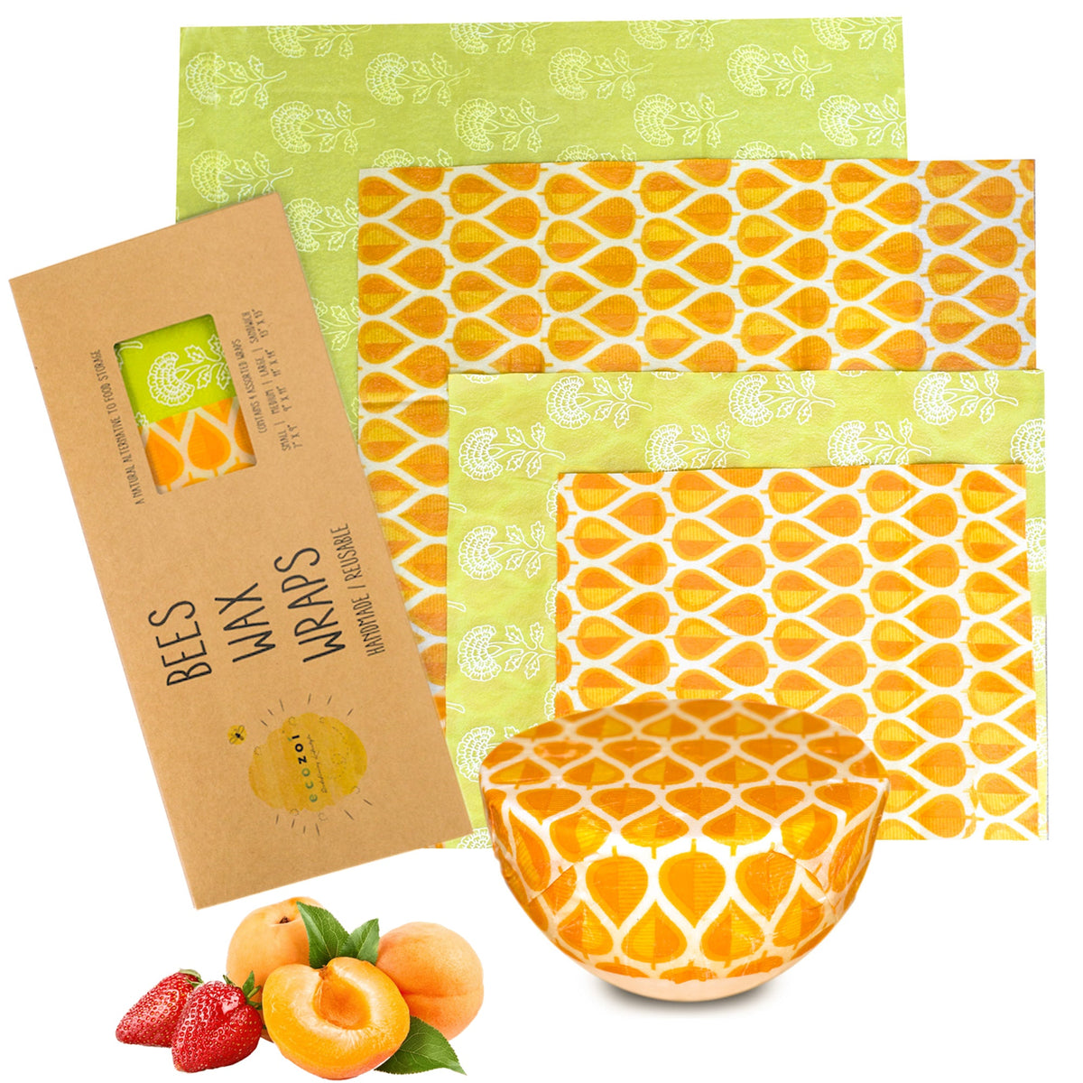 BeesWax Food Wraps, Reusable 4 Pack by ecozoi