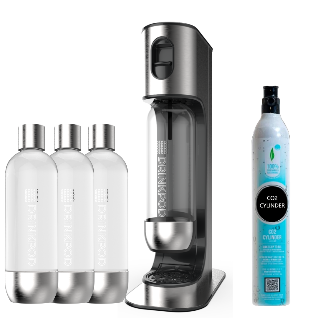 SODAPod Pro Stainless Steel Premium Sparkling Water Machine | Includes 3 x Bottles by Drinkpod