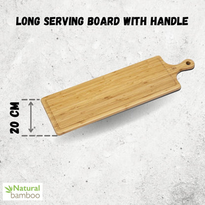 Bamboo Long Serving Board With Handle 26" inch X 7.9" inch | 66 X 20 Cm by Wilmax Porcelain
