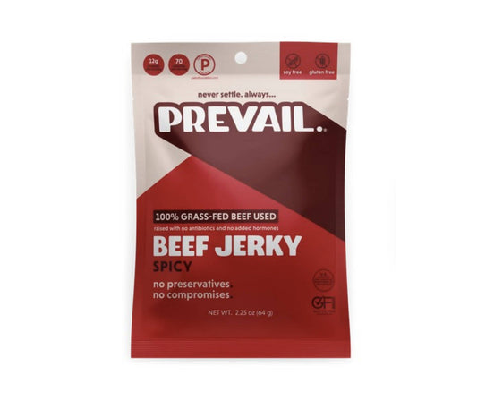 Prevail Jerky Spicy Beef Jerky, 100% Grass Fed - 8 Bags x 2.25 oz by Farm2Me