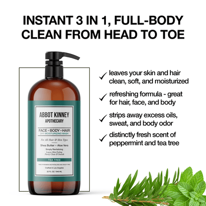 2 PACK - Men's 3-in-1 Moisturizing Shampoo, Conditioner, and Body Wash, Tea Tree 32oz by Abbot Kinney Apothecary by  Los Angeles Brands