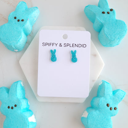 Glitter Bunny Studs - Blue by Spiffy & Splendid