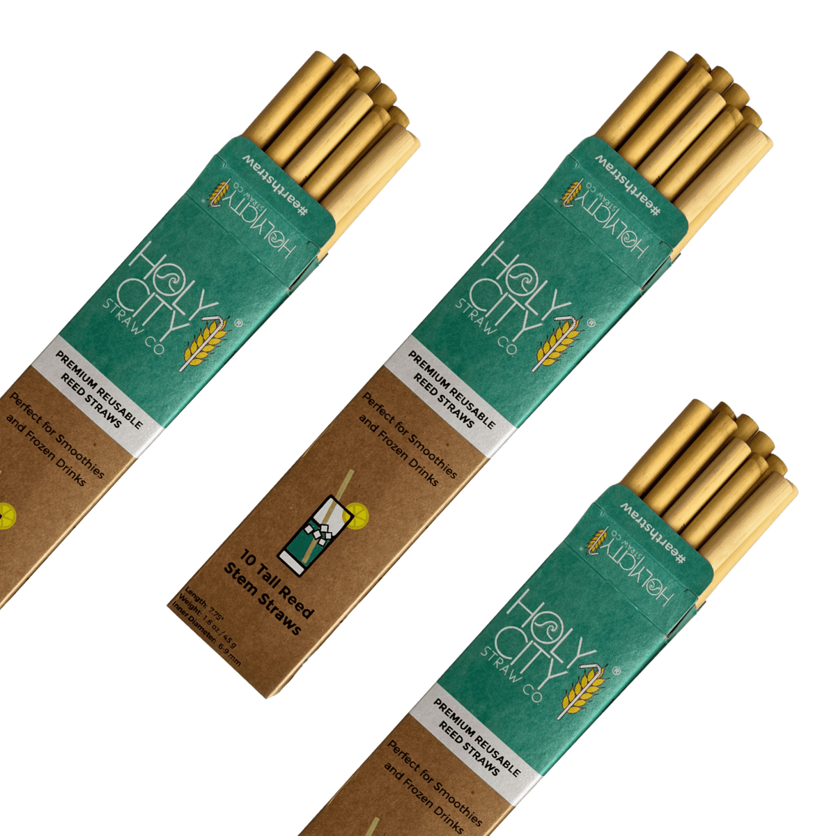Tall Reusable Reed Straw Bundle - 3 Pack by Holy City Straw Company