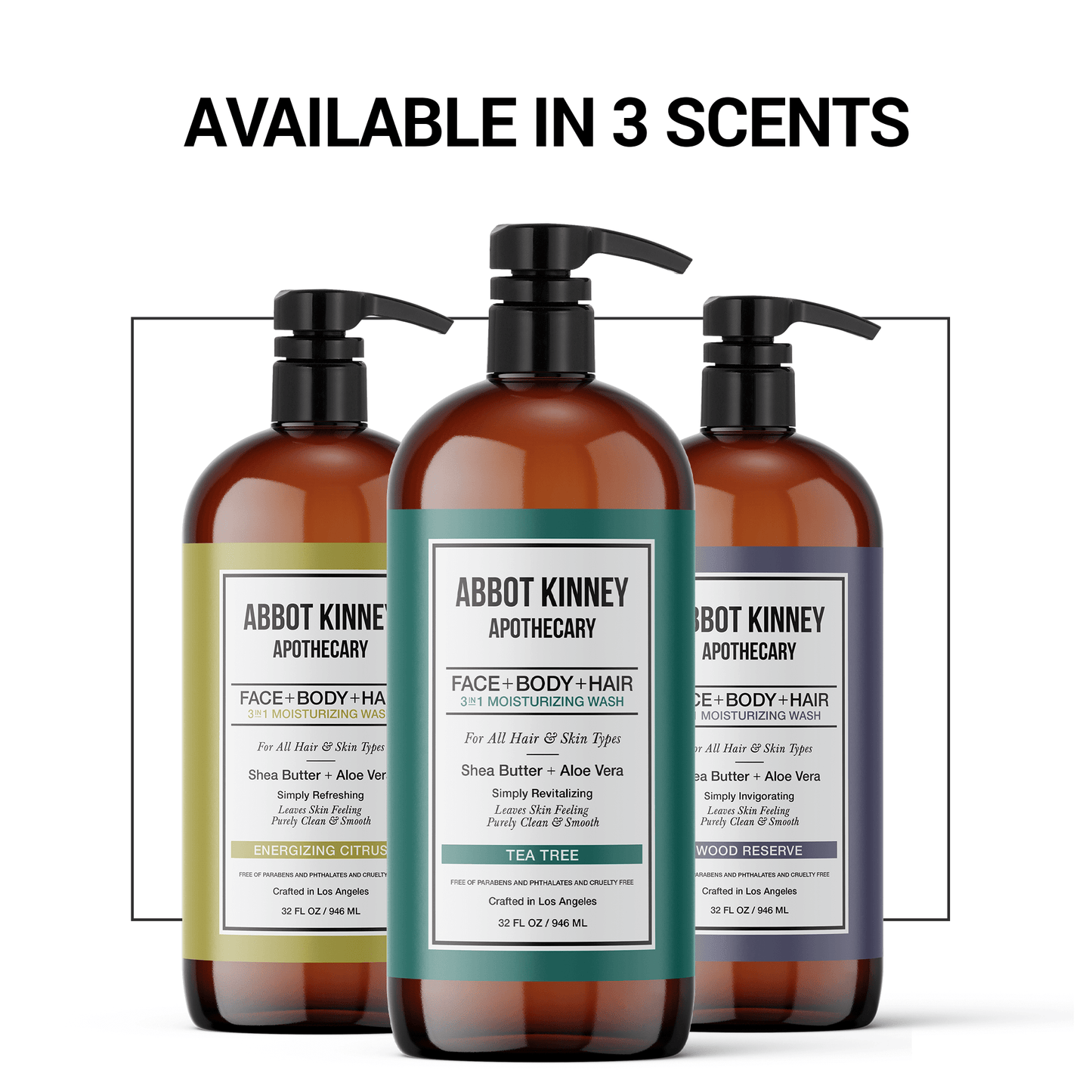 3 PACK - Men's 3-in-1 Moisturizing Shampoo, Conditioner, and Body Wash - Wood Reserve 32oz by Abbot Kinney Apothecary by  Los Angeles Brands