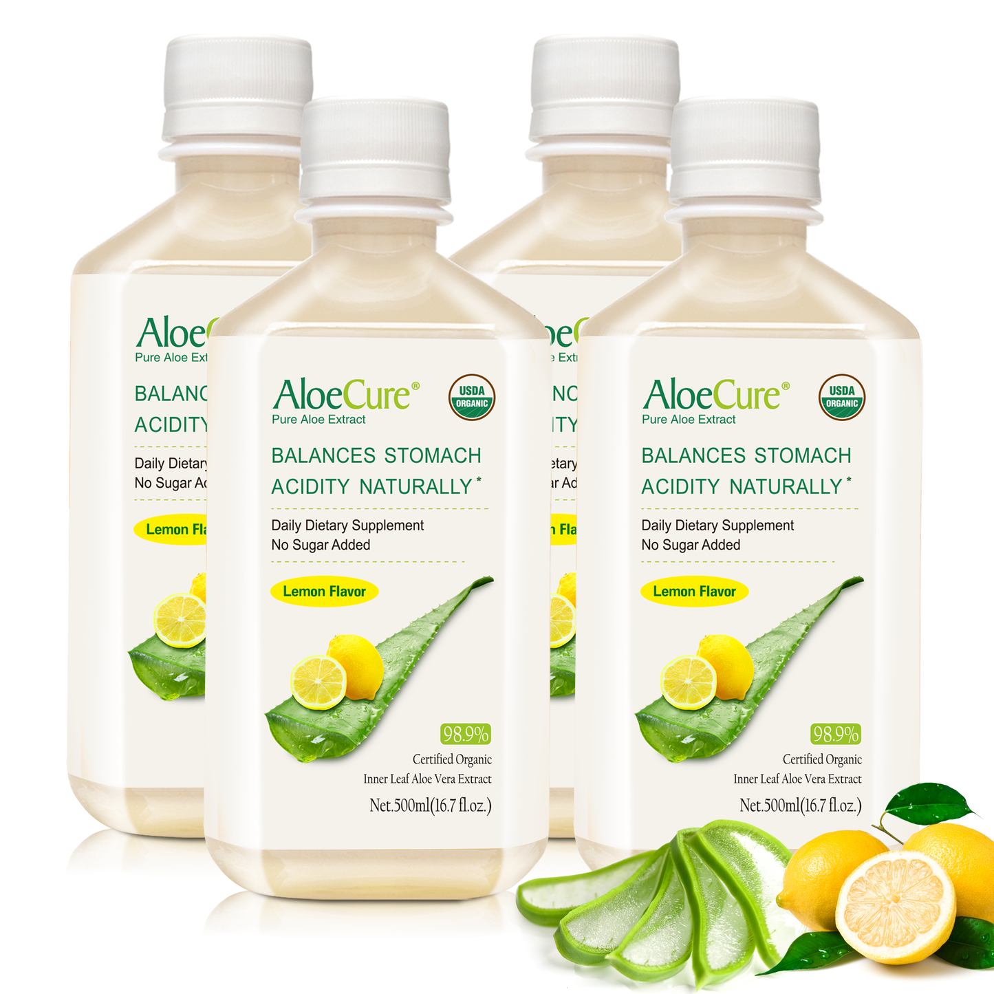Pure Aloe Vera Juice, All-In-One Digestive and Immune System Support,  USDA Certified Organic, Lemon Flavor, 16.7 fl oz