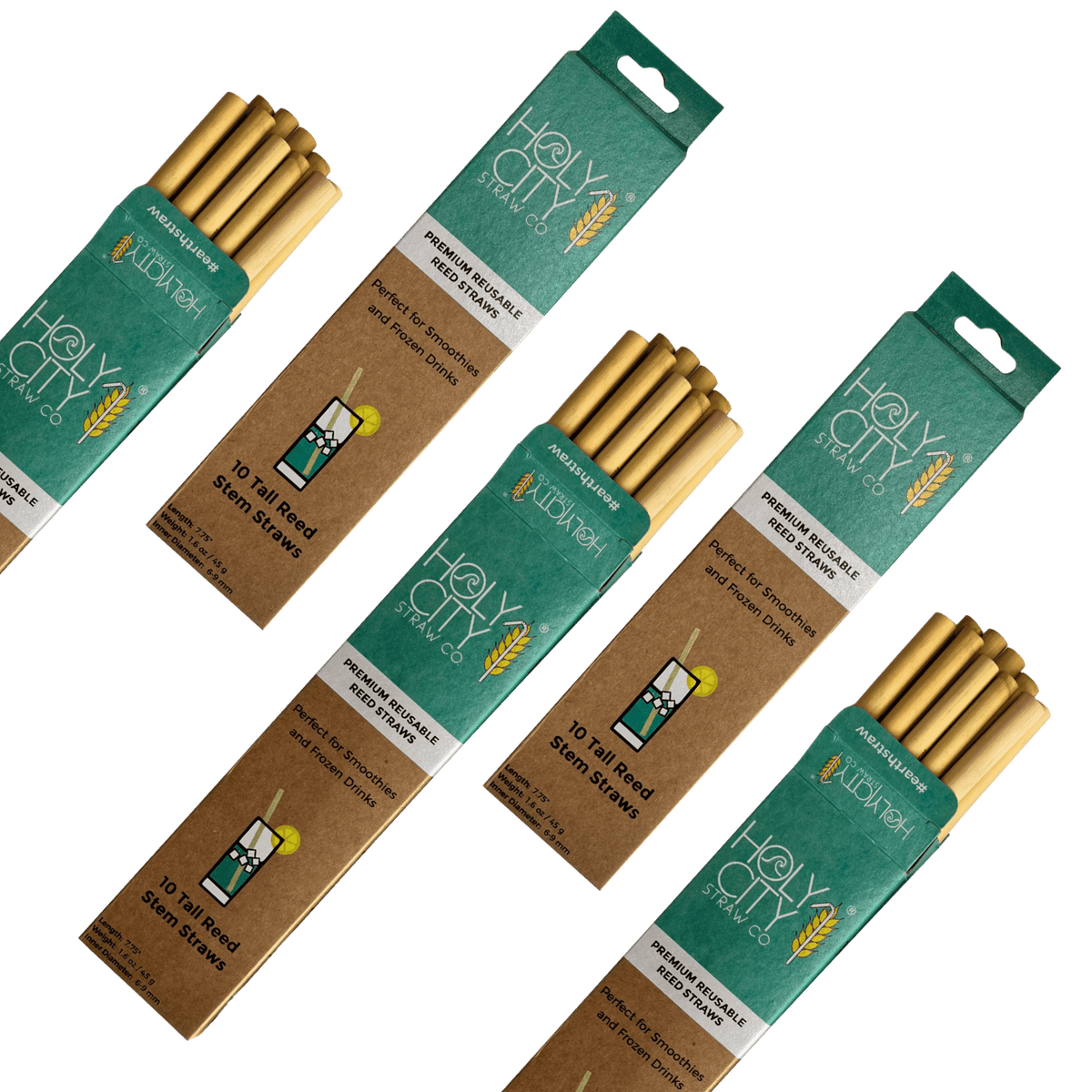 Tall Reusable Reed Straw Bundle - 5 Pack by Holy City Straw Company