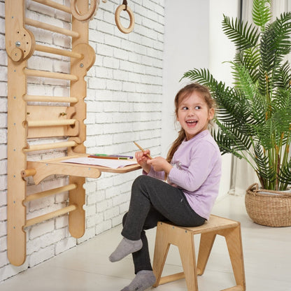 5in1: Wooden Swedish Wall / Climbing ladder for Children + Swing Set + Slide Board + Art Add-on by Goodevas