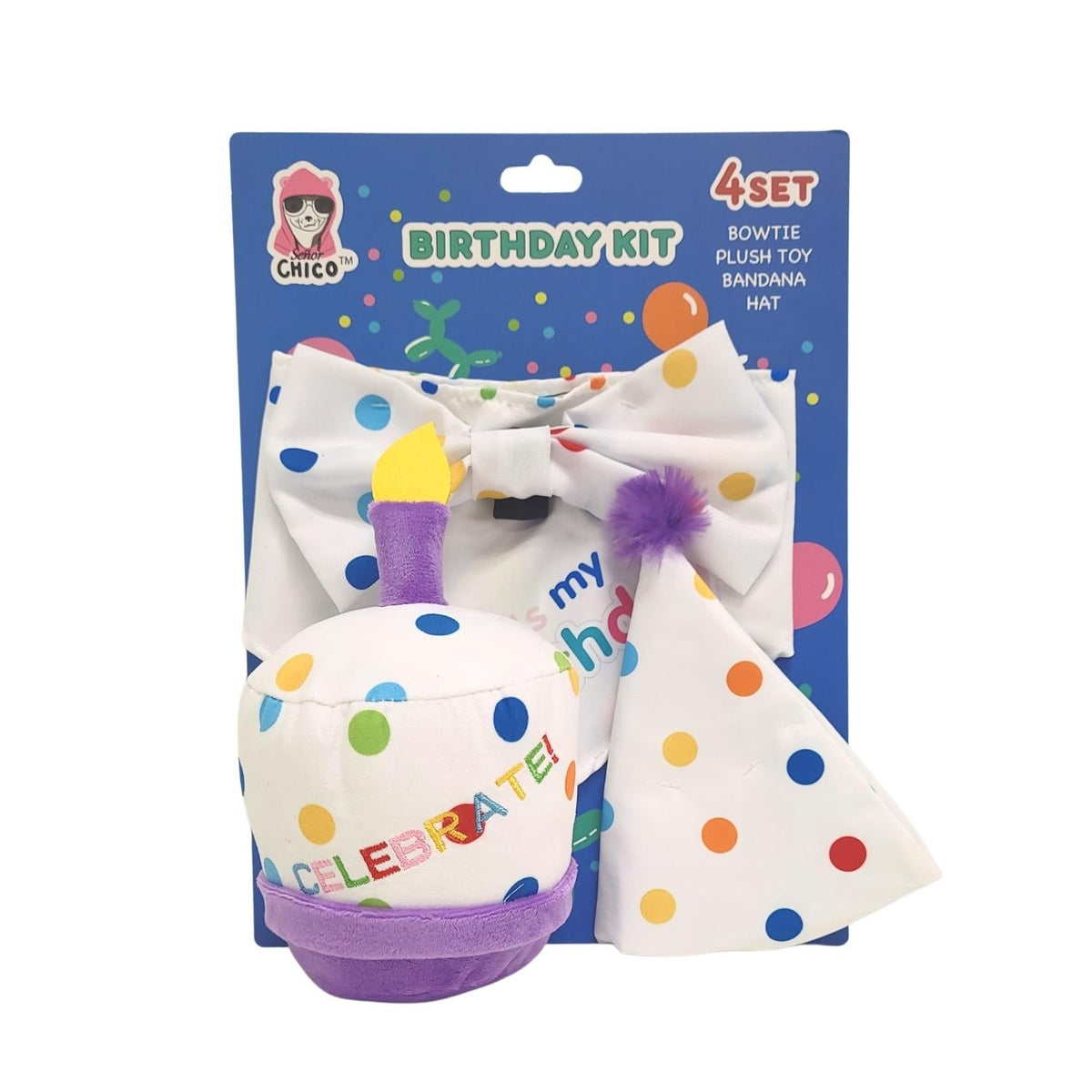 Dog Birthday 4 piece Kit: Bandana, Hat, Bow Tie, Cupcake Plush Toy by American Pet Supplies