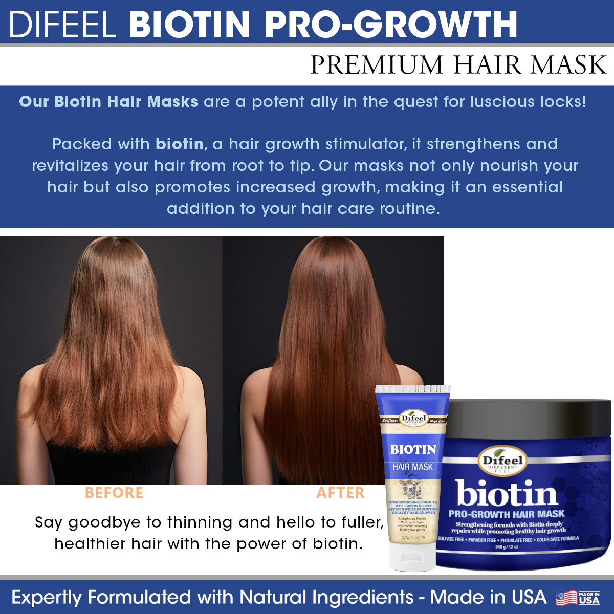 Difeel Biotin Pro-Growth Hair Mask 12 oz. (PACK OF 2) by difeel - find your natural beauty