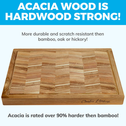 Extra Large Acacia Wood Cutting Board - Large Wooden Cutting Board for Kitchen w/Juice Grooves and Handles by Cooler Kitchen