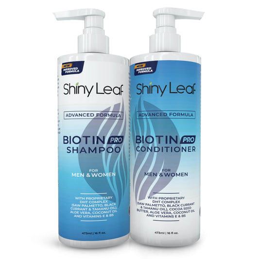 Biotin Pro Shampoo and Conditioner Set Anti Hair Loss with DHT Blockers by Shiny Leaf