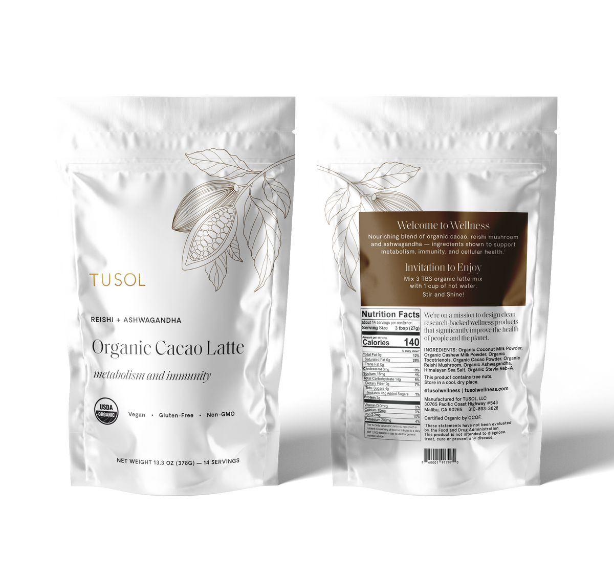Organic Cacao Latte Mix | 14 Lattes by TUSOL Wellness