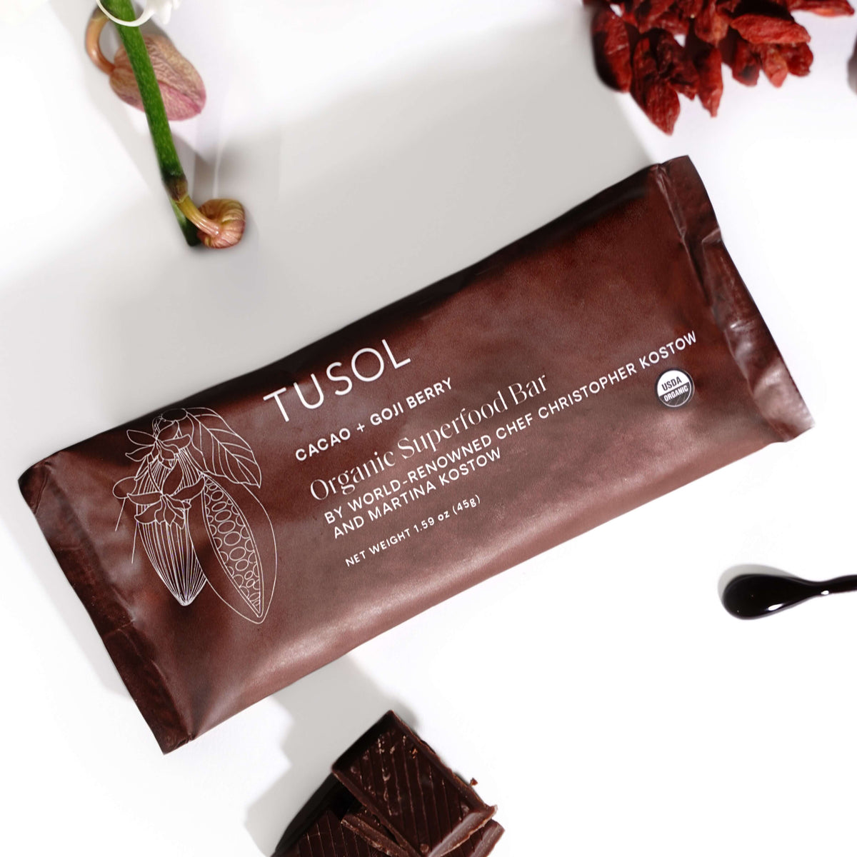 Organic Cacao + Goji Berry Superfood Bar (8 Pack) by TUSOL Wellness