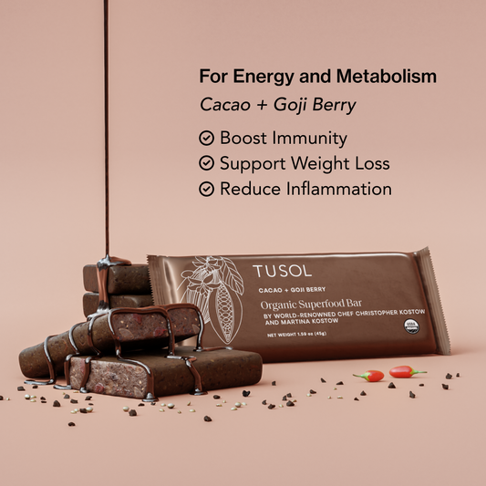 Organic Cacao + Goji Berry Superfood Bar (8 Pack) by TUSOL Wellness