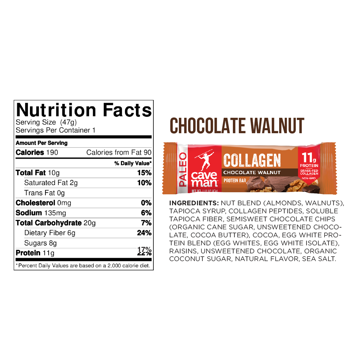 Chocolate Walnut Collagen Bars by Caveman Foods