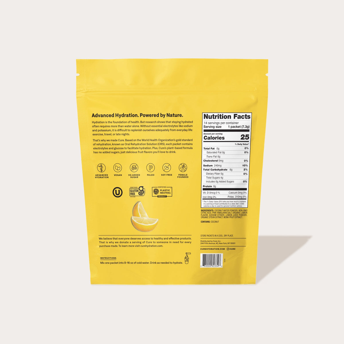 Lemonade - Hydrating Electrolyte Drink Mix with no Added Sugar or Artificial Ingredients by Cure
