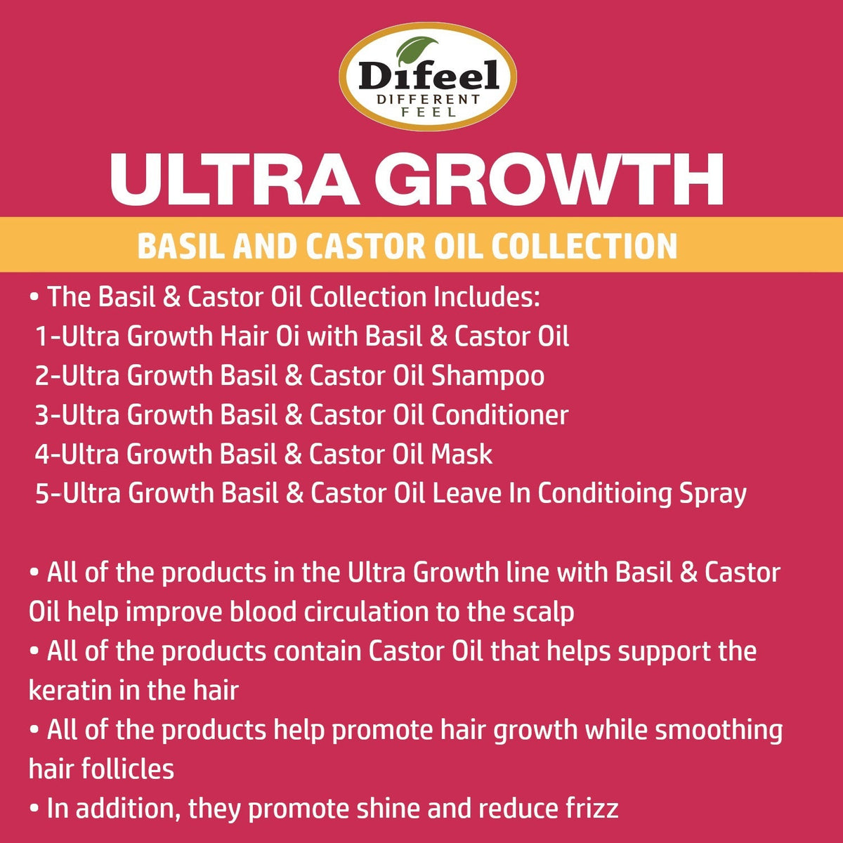 Difeel Ultra Growth Basil & Castor Oil Hair Growth Collection 5-PC Set by difeel - find your natural beauty