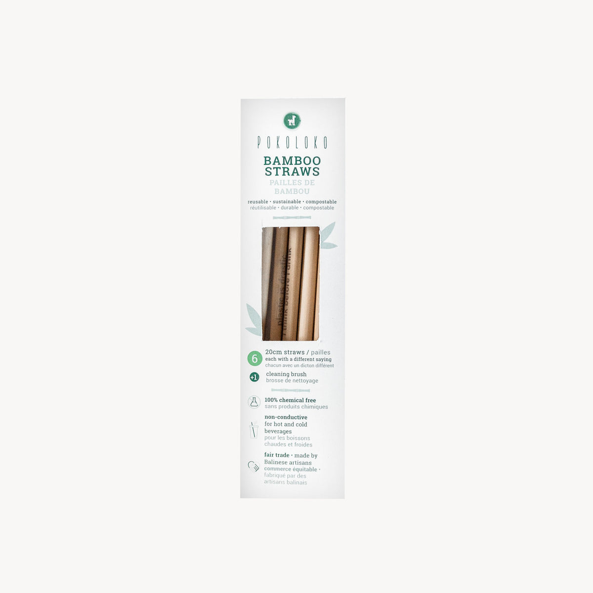 Bamboo Straws - Box of 6 with Brush by POKOLOKO
