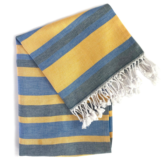 Samara Blue & Yellow Turkish Towel by Hilana Upcycled Cotton