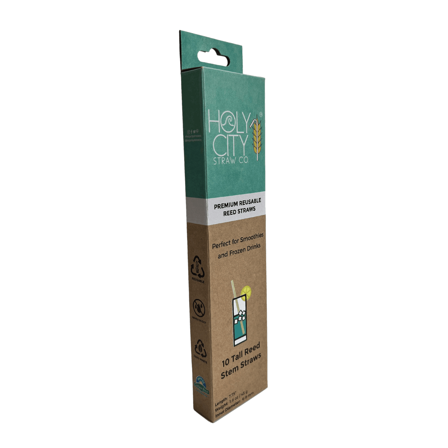 Tall Reed Stem Drinking Straws | Inner pack | 20 x 10ct. Boxes by Holy City Straw Company