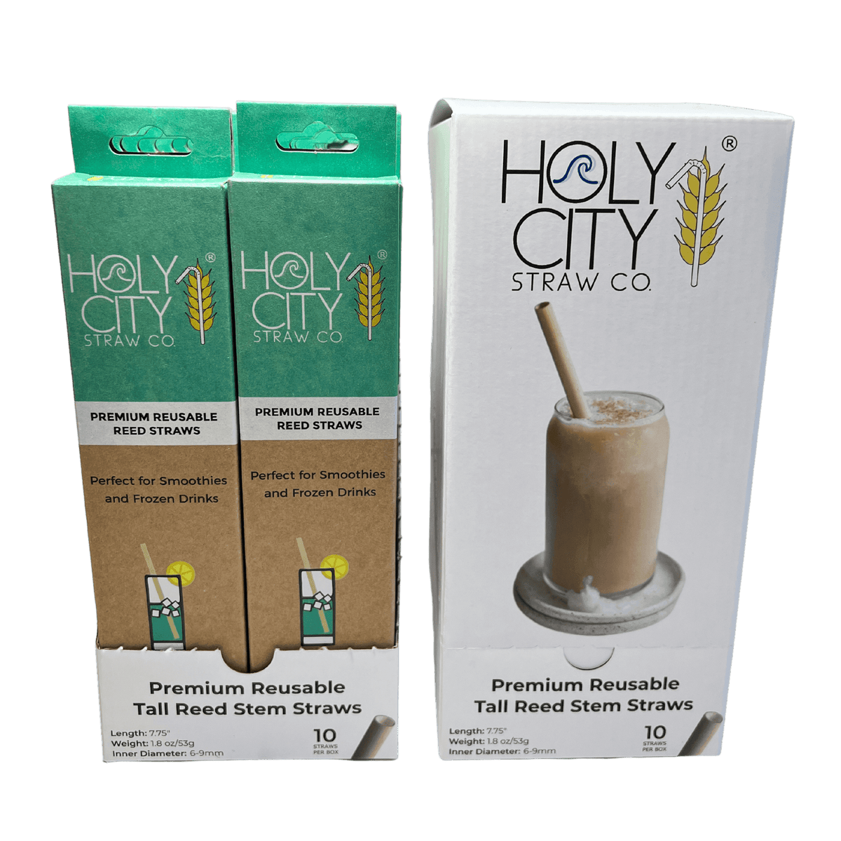 Holy City Straw Tall Reed Stem Drinking Straws | Inner pack | 20 x 10ct. Boxes by Farm2Me