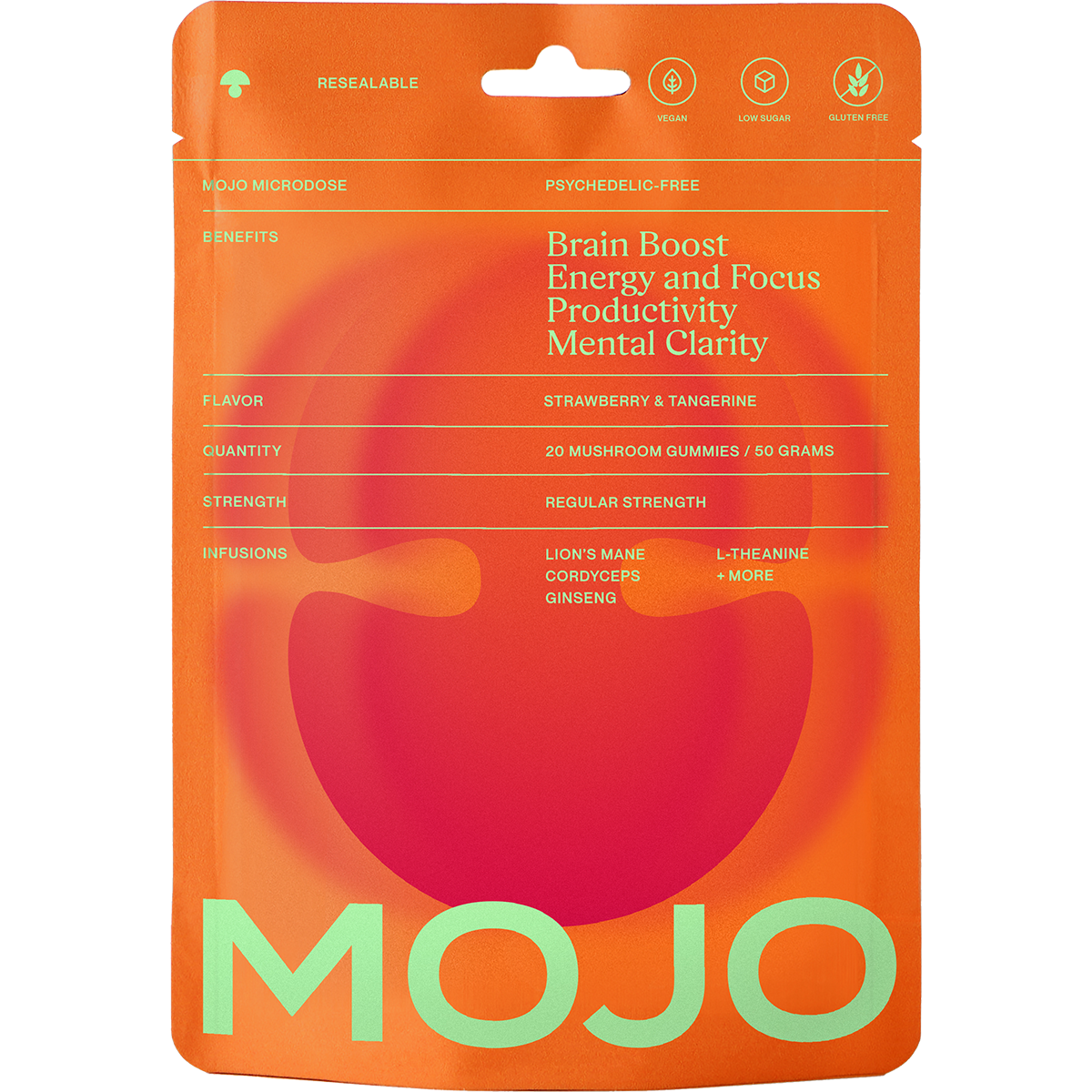 Brain Boost Gummies - Strawberry Tangerine by Mojo | Mushroom Dosed Gummies
