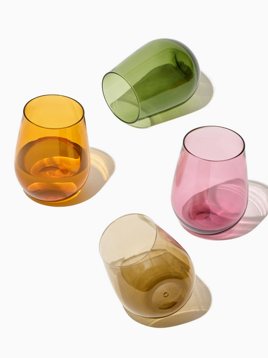 RESERVE 16oz Stemless Wine Color Series Tritan™ Copolyester Glass Mixed Set