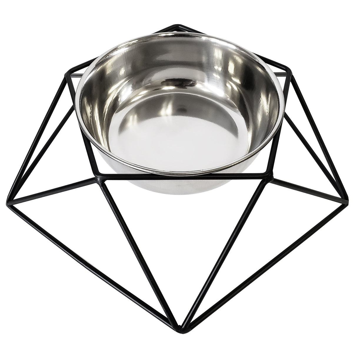Modern Hexagonal Black Geometric Dog Feeder with Stainless Steel Bowl by American Pet Supplies