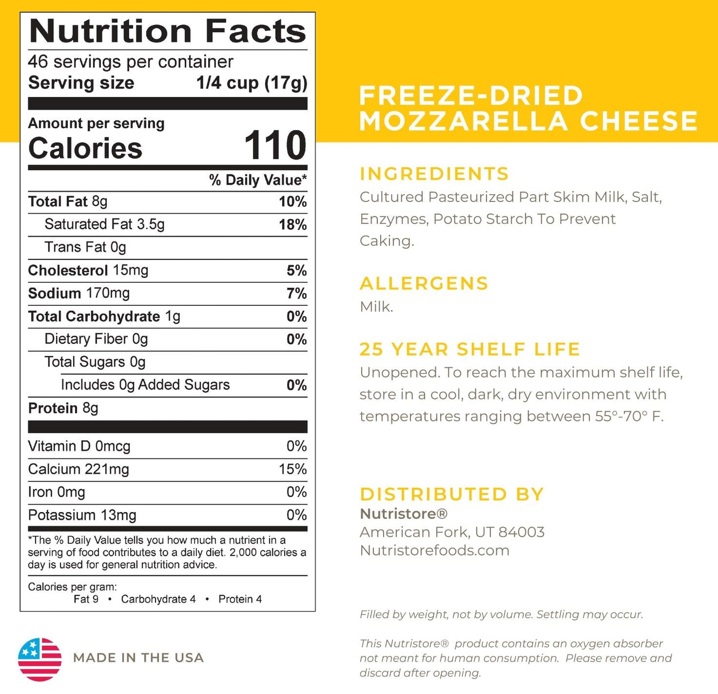 Mozzarella Cheese Freeze Dried - #10 Can by Nutristore