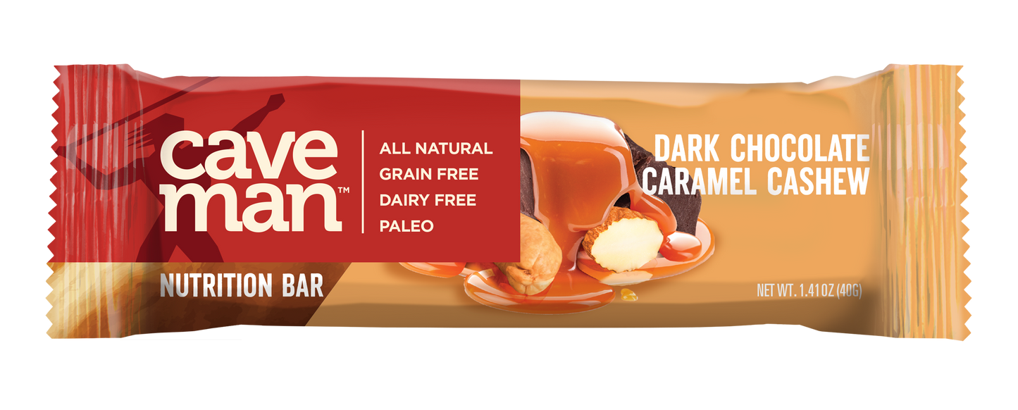 Dark Chocolate Caramel Cashew Nutrition Bars by Caveman Foods