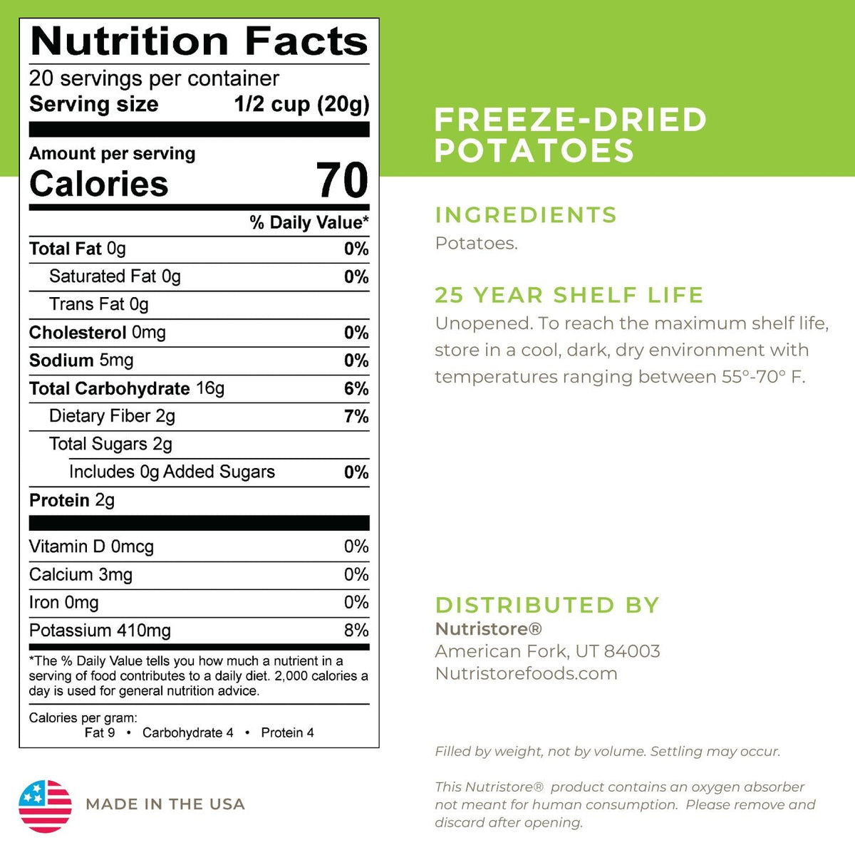 Potatoes Freeze Dried - #10 Can by Nutristore