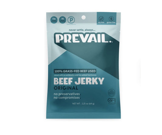 Prevail Jerky Beef Jerky, Original 100% Grass Fed - 8 Bags x 2.25 oz by Farm2Me