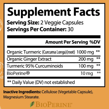 Immunity Boosting Turmeric Curcumin + Ginger by Vita Organics