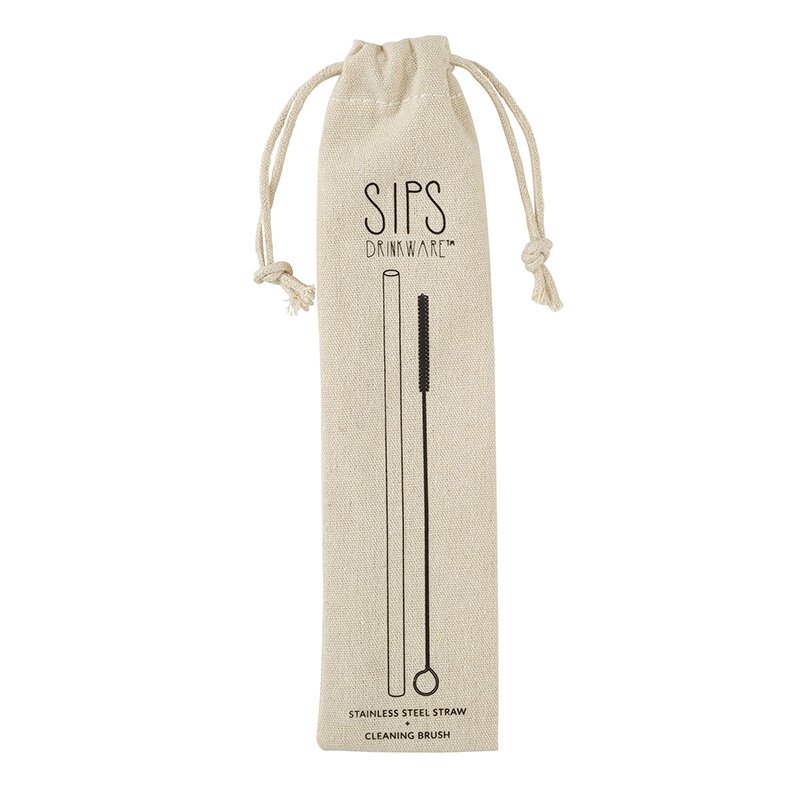 Silver Stainless Steel Straw And Brush Set in Bag | Eco-Friendly and Reusable | Giftable by The Bullish Store