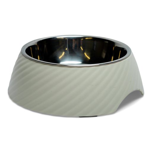 Twill Round Melamine Stainless Steel Dog Bowl (White Swan) by American Pet Supplies