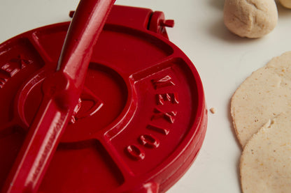 Tortilla Press Kit - Red Cast Iron with Servilleta by Verve Culture