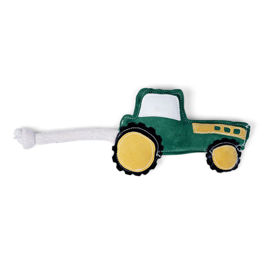 Vegan Leather Green Tractor Eco Friendly Dog Toy by American Pet Supplies