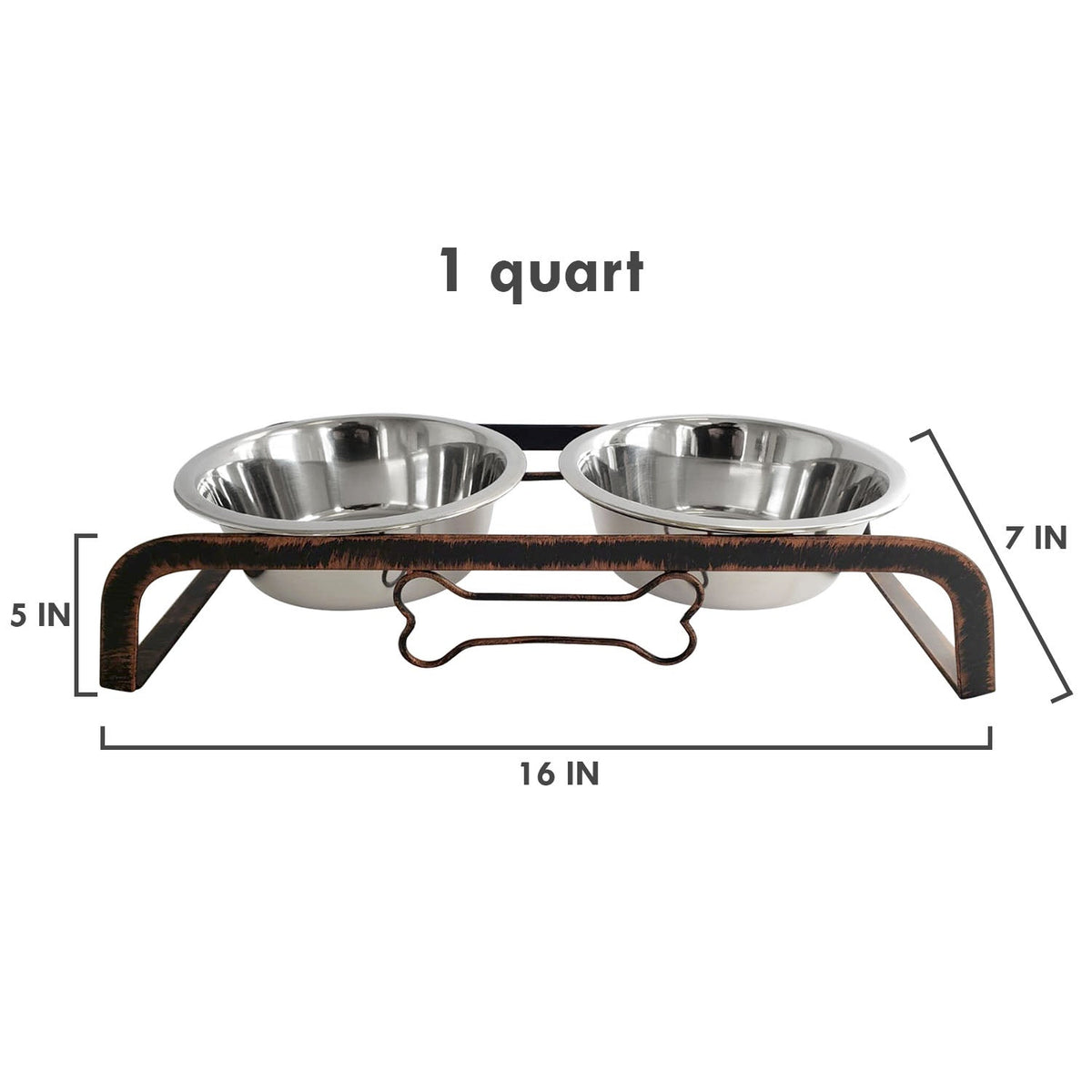 Elevated Rustic Design Dog Bone Feeder with 2 Stainless Steel Bowls by American Pet Supplies