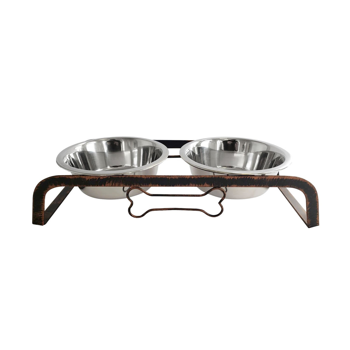 Elevated Rustic Design Dog Bone Feeder with 2 Stainless Steel Bowls by American Pet Supplies