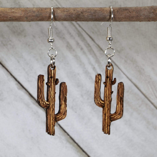 Southwestern Saguaro Cactus Wooden Dangle Earrings by Cate's Concepts, LLC