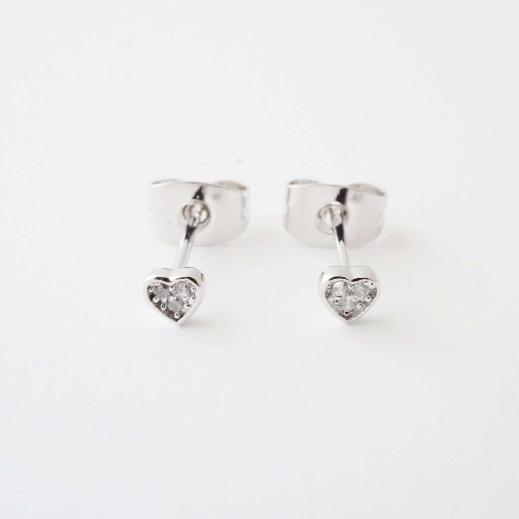 Mini Heart Crystal Stud Earrings by Honeycat
