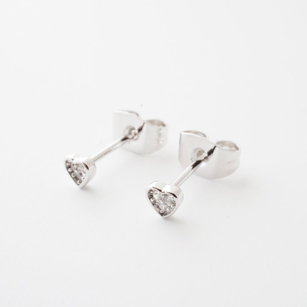 Mini Heart Crystal Stud Earrings by Honeycat