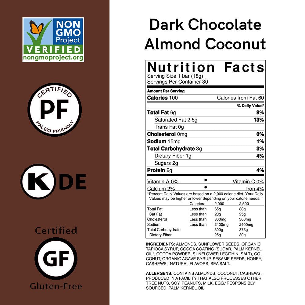 Dark Chocolate Almond Coconut Nutrition Bar Minis by Caveman Foods