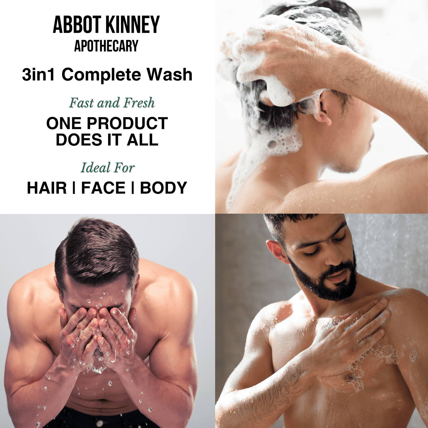 Essential Men's Grooming Bundle - 3-in-1 Wash for Hair and Body + Face + Beard Wash with Tea Tree Oil by Abbot Kinney Apothecary by  Los Angeles Brands
