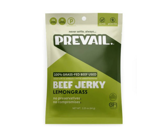Prevail Jerky Lemongrass Beef Jerky, 100% Grass Fed - 8 Bags x 2.25 oz by Farm2Me