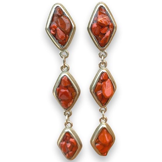 Red Jasper and Silver Tier Drop Earrings by The Urban Charm by The Urban Charm
