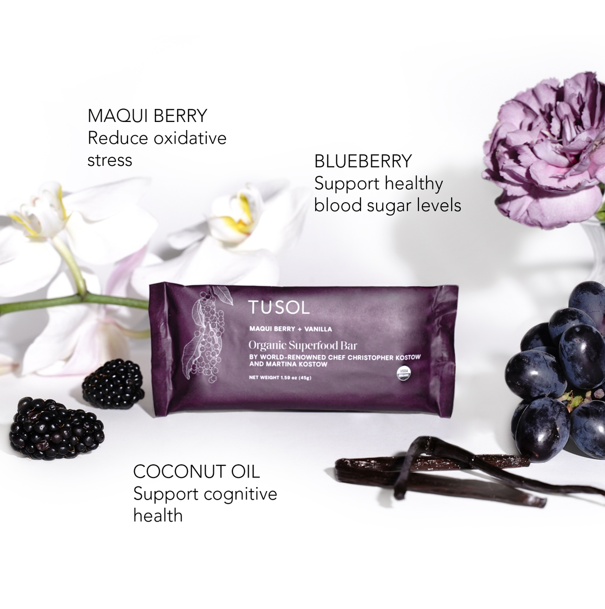 Organic Maqui Berry + Vanilla Superfood Bar (8 Pack) by TUSOL Wellness