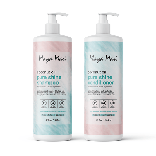 Maya Mari Coconut Oil Pure Shine Shampoo & Conditioner SET Sulfate Free - Restore Hydration & Smooth Frizz for Dry Dull Hair, 32 fl oz by  Los Angeles Brands