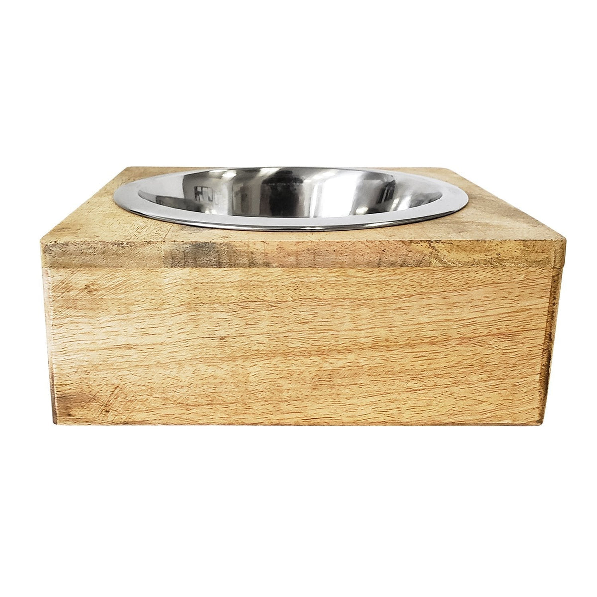 Stainless Steel Dog Bowl with Square Mango Wood Holder (1qt) by American Pet Supplies